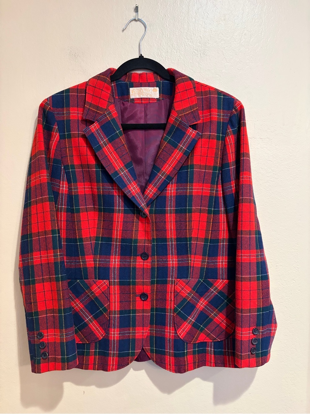 Pendleton Classic Red Plaid Wool Blazer, Preppy College, size 14